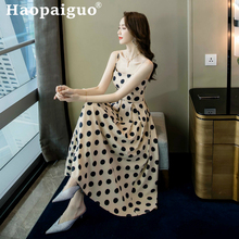 Vestido de talla grande con estampado de lunares para mujer, vestido de mujer con tirantes finos, Swing grande, coreano, 2019 2024 - compra barato
