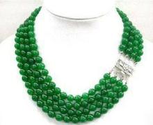 Hermoso 4 filas 6-8mm Natural JADE VERDE redondo collares de cuentas de gemas 2024 - compra barato