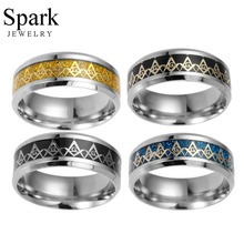 Spark Punk Stainless Steel Masonic Ring For Men 8mm Freemason Symbol Wedding Band Rings Male Birthday Party Jewelry Anillos 2024 - buy cheap