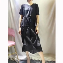 Miyake-vestido liso con cuello en V y manga corta para mujer, vestido asimétrico de oficina, gran oferta, en STOCK 2024 - compra barato