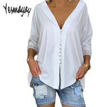 Black White Summer Blouse Women Lace Patchwork Shirt Top Femme Sexy Womens Tops And Blouses Plus Size V-neck Blusas Mujer 2019 2024 - buy cheap