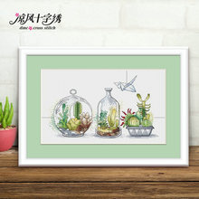 Succulent plants cross stitch kit DMC brand thread animal dog count canvas fabric embroidery handmade needlework 2024 - buy cheap