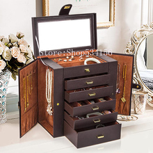 Free shipping Large Jewelry Box Watch Case Beads Earrings Rings Jewelry Armoire Storage Case Black BROWNLeather Trinket Organize 2024 - buy cheap