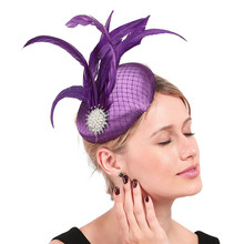 Accesorios para el cabello para mujer, tocado de Pluma púrpura encantador, sombrero, diadema, velo de Boda nupcial 2024 - compra barato