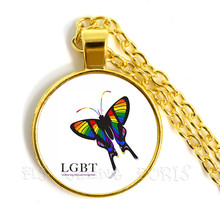Ожерелье с радужной бабочкой для ЛГБТ стеклянный купол ювелирные изделия для геев и лесбиянок парадное демонстрационное ожерелье с подвеской для женщин и мужчин 2024 - купить недорого