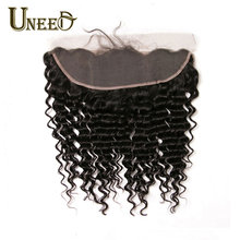 Uneed Hair Brazilian Deep Wave Lace Frontal Closure 13*4 100% Remy Brazilian Human Hair Lace Frontal Natural Color 10-20Inch 2024 - buy cheap