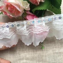 5Yard/ Lot Pleated Chiffon sequins  Lace trim embroidery lace cloth dress Diy Decorative White 5cm Wide. 2024 - buy cheap