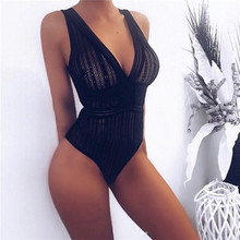 Black Sexy Plunging Neck Sheer Contrast Lace Sleeveless Cami Spaghetti Strap Bodysuit 2019 Sexy Women Summer Bodysuit 2024 - buy cheap