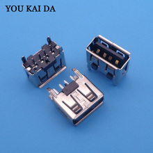 Conector usb pcb de ângulo plano, conector de entrada usb preto sb 2.0 fêmea tipo a 4 pinos conector pcb 180 graus diy 2024 - compre barato