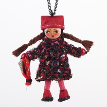 Bonsny Handmade Doll Necklace French Girl Statement Fabric Long Chain Pendants 2016 New Cute Choker Girls Women Accessories Cute 2024 - buy cheap