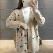 Autumn Print Floral Cardigans Sweaters Women Loose V-neck Long Sweater Outwear Female Knitting Cardigan Sweater Coats FP1370 2024 - buy cheap