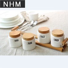 NHM 4 pieces Pure white ceramic seasoning set kitchen condiment bottle seasoning box 2024 - buy cheap