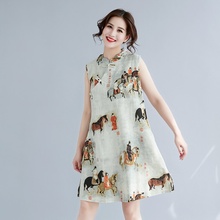 Womens Dresses New Arrival 2019 Summer Cotton Linen Modern Chinese Cheongsam Qipao Print Hanfu Short Dress Chinese Style TA1675 2024 - buy cheap