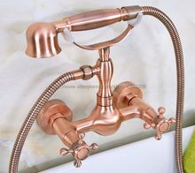 Antique Red Copper  Wall Mounted Bathroom Bath Faucet Mixer Tap With Hand Shower Head Shower Faucet Set Bna334 2024 - buy cheap