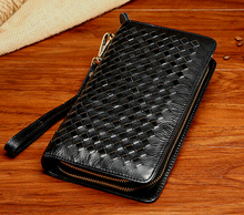 New 2018 Genuine Leather Men Wallet Women Purse Knitted Male Clutch Leather Wallet Men Money Clip Coin Holder Pouch Cluch Bag 2024 - buy cheap