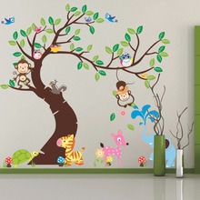 Adesivo de parede para quarto infantil, decoração de animais, árvores, desenho animado, plantas, mural, janela moderna, removível, faça você mesmo, pôsteres de parede 2024 - compre barato