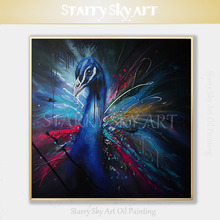Pintura al óleo de pavo real sobre lienzo, arte pintado a mano de alta calidad fina, bonita pintura al óleo de pájaro y pavo real 2024 - compra barato