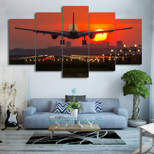 Modular Vintage Art Canvas Wall Poster Tableau Picture 5 Panel Plane Red Sunset Home Decor Print Painting For Living Room 2024 - buy cheap
