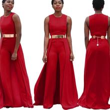 2018 Women Jumpsuits Long Pants Sexy Red Slim Sleeveless Round Neck Romper Streetwear Club Elegant Playsuit Overalls WF828 2024 - buy cheap