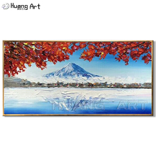 100% pintado à mão montagem fuji japonês paisagem pintura a óleo em tela para decoração da sala de estar montanha neve paisagens pintura de parede 2024 - compre barato