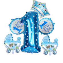 1-й набор воздушных шаров на день рождения, фольга, гелиевые шары для детского душа, украшения для первого дня рождения для мальчиков и девочек, товары для вечеринок 2024 - купить недорого