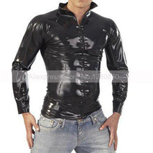 Solid Black Rubber Latex Male Shirt with Front Zip S-LSM001 2024 - buy cheap