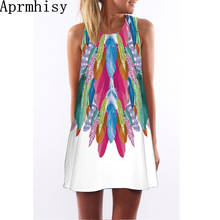 Aprmhisy Women Sleeveless Summer Dress Feathers Digital printing Midi A-Line Dress Plus Size Casual Beach Vestidos 2024 - buy cheap
