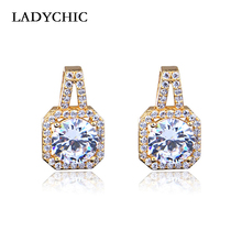Ladychic brincos stud de zircônio claro, moda simples para mulheres, cor ouro e prata, strass, joias de cristal, presente, brincos le1333 2024 - compre barato