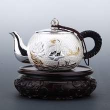 Pure Silver Teapot 999 Handmade Household Kungfu Tea Set Lotus Gold Plated 2024 - buy cheap