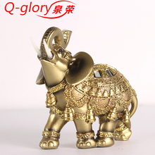 Q-glory-figuras de Elefante Dorado, estatua de resina de elefante de la suerte, figuras de jardín, accesorios de decoración del hogar, regalos 2024 - compra barato