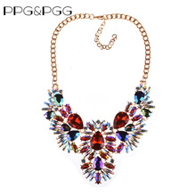 PPG&PGG Colorful Crystal Statement Necklace Multi Color Rhinestone Necklaces Women Wedding Jewelry Wholesale 2024 - buy cheap