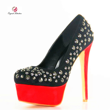 Original Intention New Super Sexy Women Pumps Rivet Plaltform Party Pumps Thin high Heels Black Shoes Woman US Plus Size 4-10.5 2024 - buy cheap