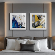 Pintura abstracta de Scrapbooking en lienzo para sala de estar, póster azul y dorado, decoración de pared, artísticas para dormitorio y pasillo 2024 - compra barato