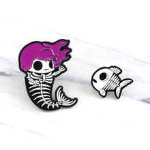 Halloween Skeleton Series Brooch Black Gown Ghost Skull Axe Fish Mermaid Bone Skull Coffin Enamel Pins 2024 - buy cheap