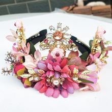 Tiara de encaje con cuentas hechas a mano para novia, tocado de cabello con flor Rosa grande y dulce, corona, tocados para novias 2024 - compra barato