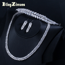 BeaQueen Leaf Shape 3 Pcs Bridal Wedding Earring Necklace Tiara Sets Cubic Zirconia Crystal Hair Jewelry for Women JS150 2024 - buy cheap