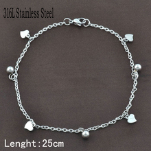 Free shipping new Fashion Women Heart-shaped Beach Anklets 316L Stainless Steel Silver Color Foot Chains Anklets 2024 - buy cheap