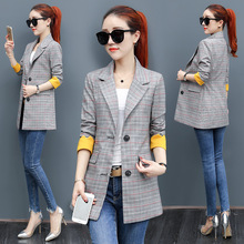 Nueva moda Otoño mujer largo Casual Plaid chaqueta de las mujeres traje Khaki chaqueta trabajo largo de oficina de manga traje de abrigo 2024 - compra barato