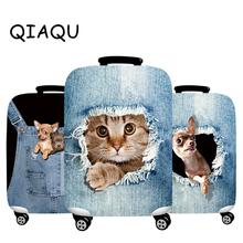 Эластичный чехол для чемодана, плотный, 3D, из джинсовой ткани, защита для чемодана, подходит для чемоданов 18-32, милый, кошачий, собачий стиль, мягкие Аксессуары для путешествий 2024 - купить недорого