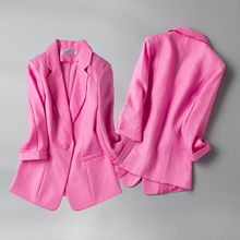 spring fashion Cotton and linen Blazer Jackets Women Suit Work Style Suit ladies blazer Three Quarter Blazer Outerwear 2024 - buy cheap