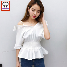 Tops con hombros descubiertos para mujer, blusa Vintage de diseñador con hombros descubiertos, blusa con Peplum, camisetas blancas sexys para mujer 800 2024 - compra barato