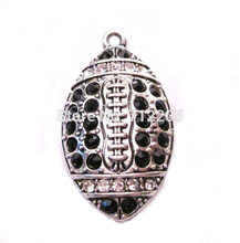 antique silver plated zinc studded Football Black Crystal Pendant 2024 - buy cheap