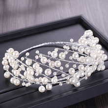 Big Simulated Pearls Tiaras Headbands Handmade Round Crowns Wedding Hairbands For Bride Women Wedding Fashion Hair Accessories 2024 - buy cheap