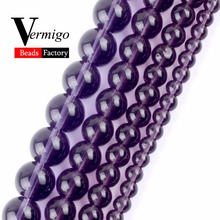 Checa Contas de Vidro liso Roxo Natural Pedra Redonda Contas Loose Para Jóias Fazendo 4mm-12mm Escolha Tamanho diy Pulseira de 15 "Atacado 2024 - compre barato