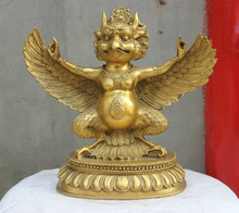 Copper Brass CHINESE crafts decoration 11" China Tibetan Buddhism Bronze Redpoll Winged Garuda Bird Eagle Buddha Statue 2024 - buy cheap