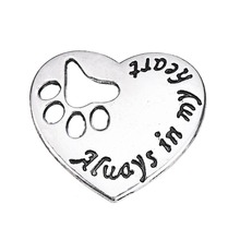 My Shape Dog Paw Cat Paw Print Hearts Charms Always In My Heart Love Pendants DIY Antique Silver Plated Jewelry 10pcs a lot 2024 - buy cheap