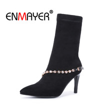 Enmori-Botas de Metal hasta el tobillo para mujer, zapatos informales de tacón alto, de punta estrecha, color gris, CR981, talla 34-39 2024 - compra barato