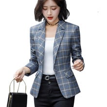 Spring Autumn Ladies Plaid Suit Jacket Casual Fashion Vintage Long Sleeve Slim Outerwear Plus Size 4XL Office Lady Blazer Coat 2024 - buy cheap