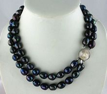 REAL hermoso 2 hebras 11-13 MM TAHITIAN negro barroco perla collar 18 pulgadas 2024 - compra barato