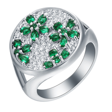Hainon anillo de dedo de flor para mujer joyería de moda regalo de lujo redondo verde blanco CZ gema color plata anillos de compromiso de boda 2024 - compra barato